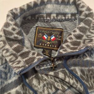 VTG Vintage French Country Express Oversized 90s Grey and Blue Fleece, Men’s XS